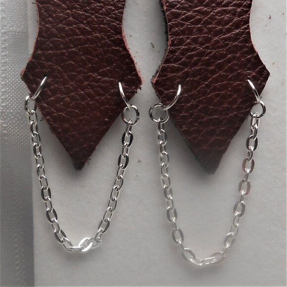 No.488 Handmade earrings with leather pieces 2 1/2 inches long - Picture 2 of 4